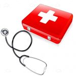 Stethoscope and Red First Aid Kit with White Cross